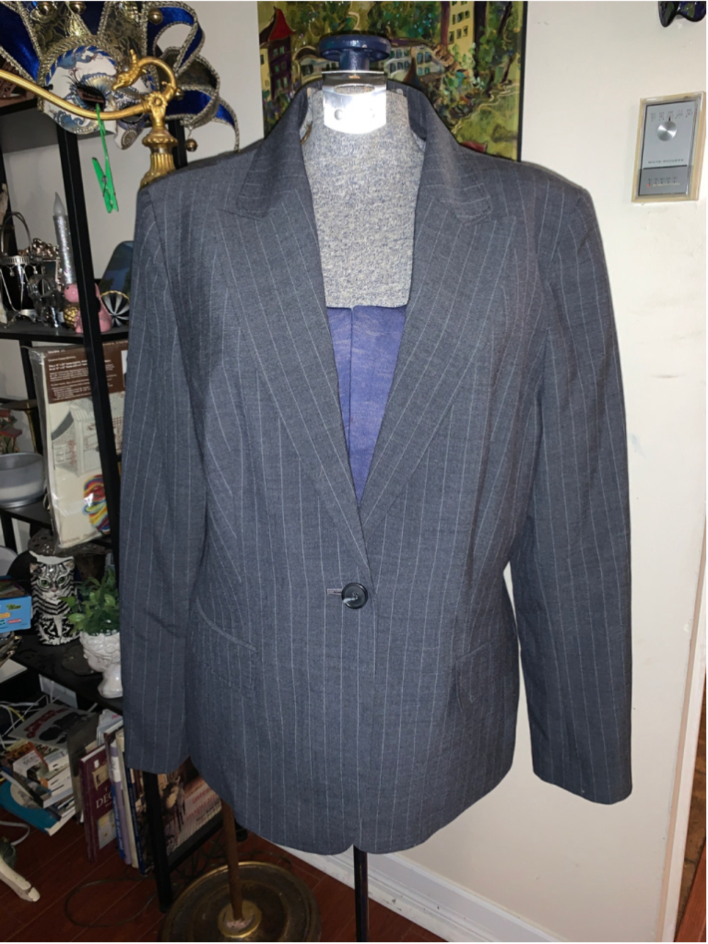 Women's Jones New York Pinstripe Blazer, Size 14, Grey and White